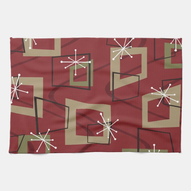 Mid Century Modern Maroon Tea Towel (Horizontal)