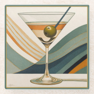 Mid Century Modern Martini Cocktail Hour Glass Coaster