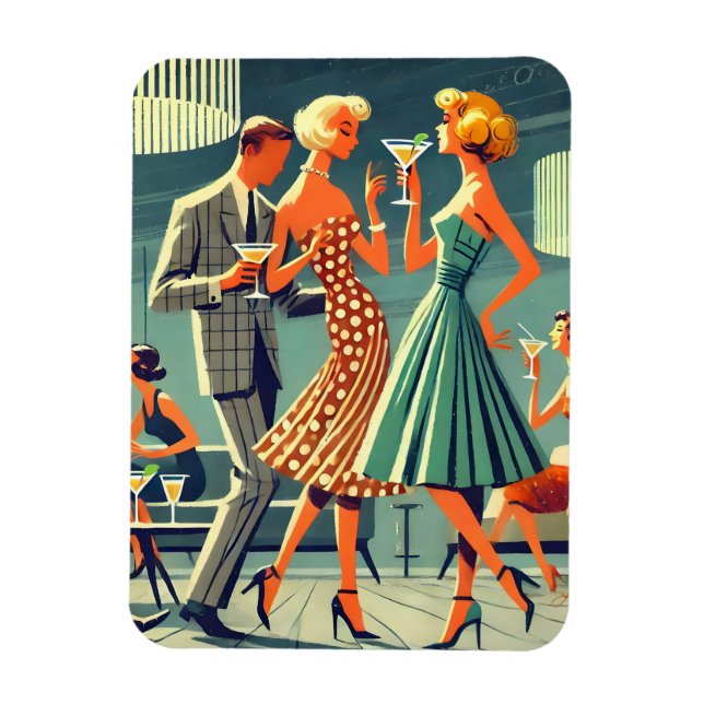 Mid Century Modern Martini Dance Cocktail Party Magnet (Vertical)