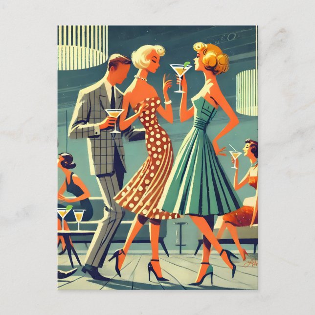 Mid Century Modern Martini Dance Cocktail Party Postcard (Front)