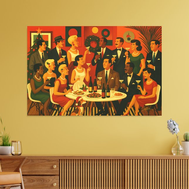 Mid Century Modern Martini Intellectuals Christmas Canvas Print (Insitu(LivingRoom))