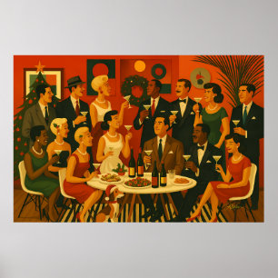 Mid Century Modern Martini Intellectuals Christmas Poster