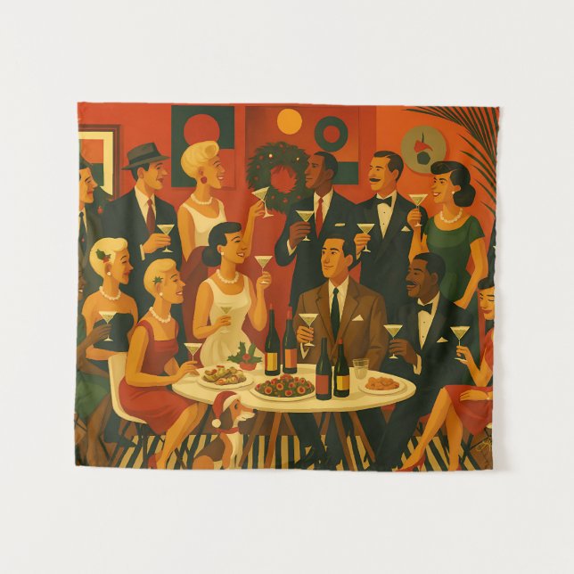 Mid Century Modern Martini Intellectuals Christmas Tapestry (Front (Horizontal))