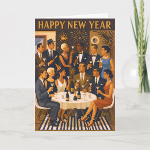 Mid Century Modern Martini Intellectuals New Year Card