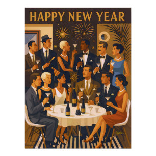 Mid Century Modern Martini Intellectuals New Year Poster
