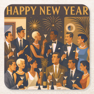 Mid Century Modern Martini Intellectuals New Year Square Paper Coaster