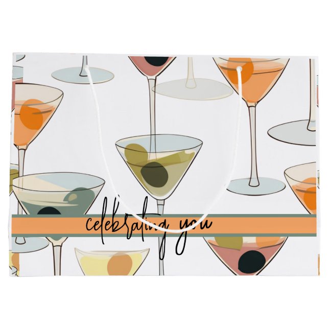 Mid Century Modern Martini Olives and Glasses Large Gift Bag (Back)