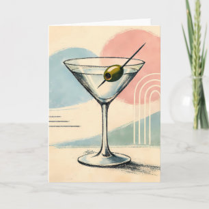 Mid Century Modern Martini Pastel Minimalist Art Card
