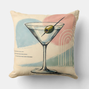 Mid Century Modern Martini Pastel Minimalist Art Cushion