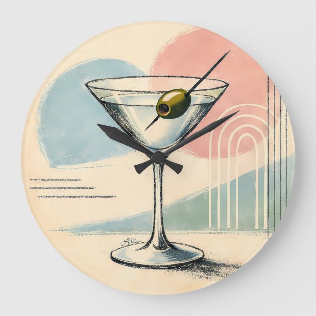 Mid Century Modern Martini Pastel Minimalist Art Large Clock (Front)