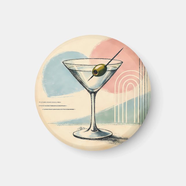 Mid Century Modern Martini Pastel Minimalist Art Magnet (Front)