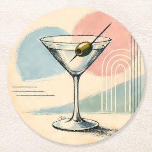 Mid Century Modern Martini Pastel Minimalist Art Round Paper Coaster