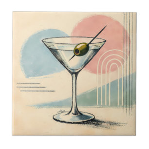 Mid Century Modern Martini Pastel Minimalist Art Tile