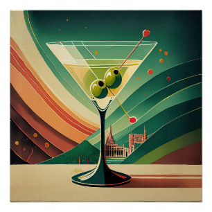 Mid Century Modern Martini Travel Cathedral View Poster