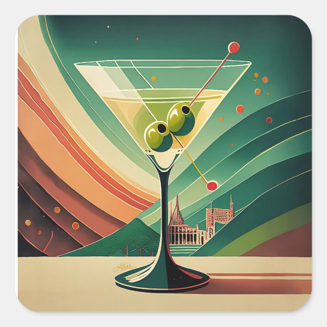 Mid Century Modern Martini Travel Cathedral View Square Sticker (Front)