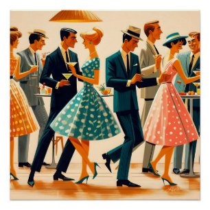 Mid Century Modern Martinis Dancing Cocktail Party Poster