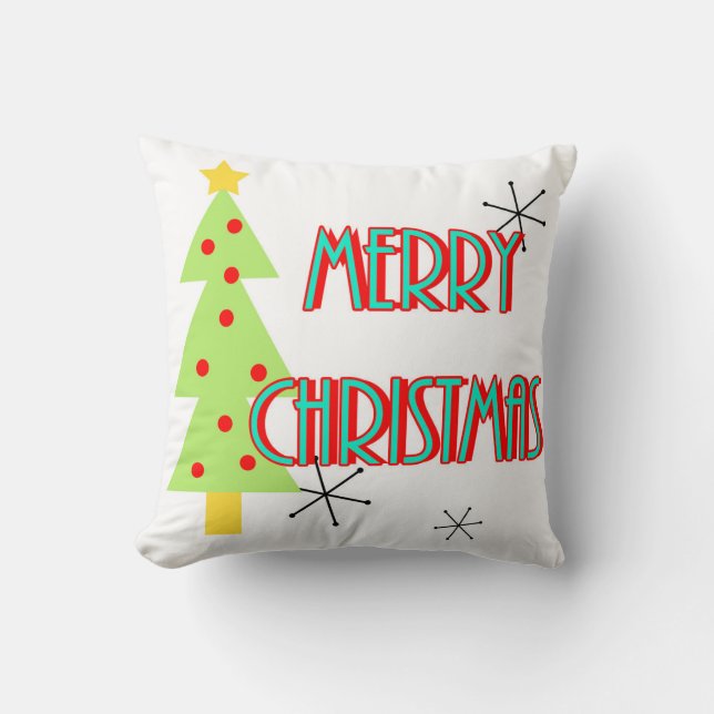 mid century modern merry christmas trees retro cushion (Front)