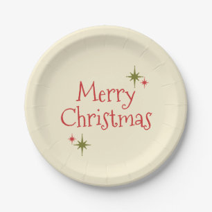 Mid-Century Modern Minimal 50s 60s Merry Christmas Paper Plate