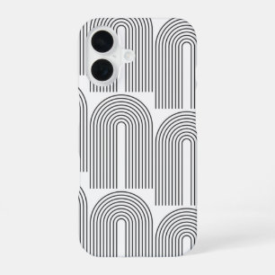 Mid Century Modern Minimalist Arch Lines in Black iPhone 16 Case