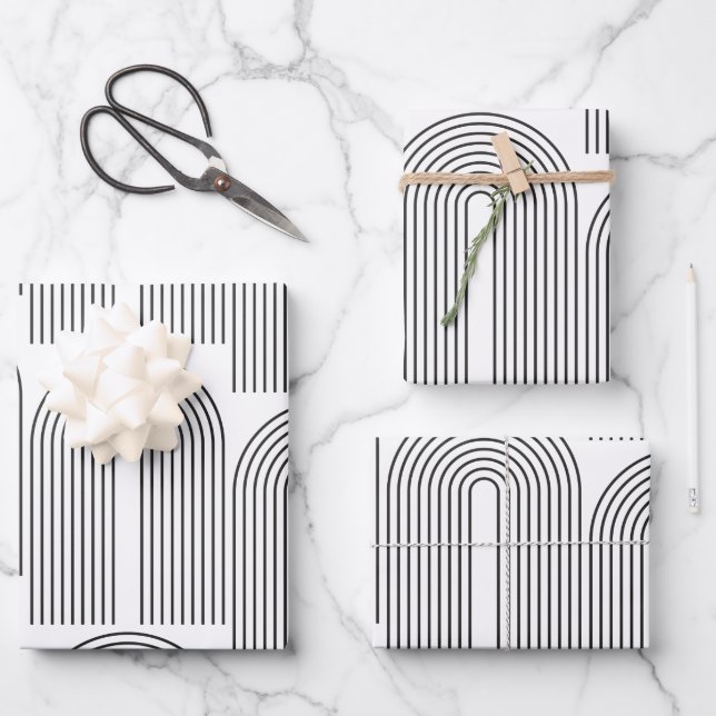 Mid Century Modern Minimalist Arch Lines in Black  Wrapping Paper Sheet (Front)