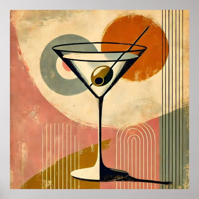 Mid Century Modern Minimalist Art Martini Poster (Front)