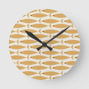 Mid Century Modern Minimalist Fish Pattern Round Clock