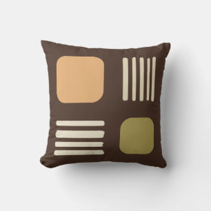 Mid Century Modern Minimalist Squares Lines Brown Cushion