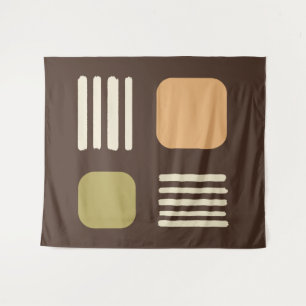 Mid Century Modern Minimalist Squares Lines Brown Tapestry