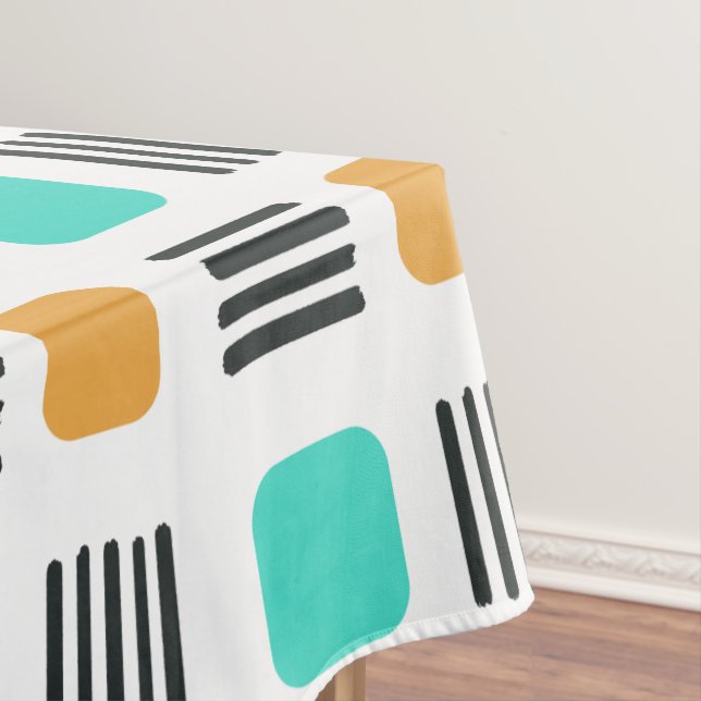 Mid Century Modern Minimalist Squares Lines Tablecloth (In Situ)