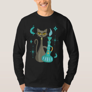 Mid Century Modern Mischievous Cat With Genie Lamp T-Shirt