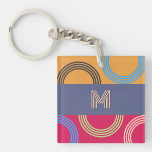 Mid Century Modern Monogram Multicolor Abstract Key Ring