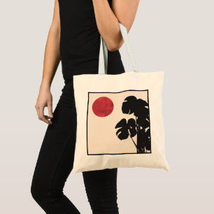Mid Century Modern Monstera & Sun Minimalist Art Tote Bag