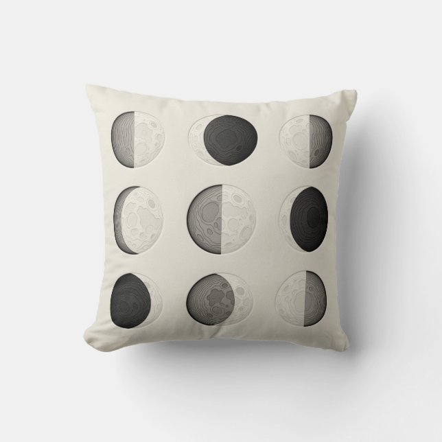 Mid-Century Modern Moon Phases Poster | Bauhaus  Cushion (Front)