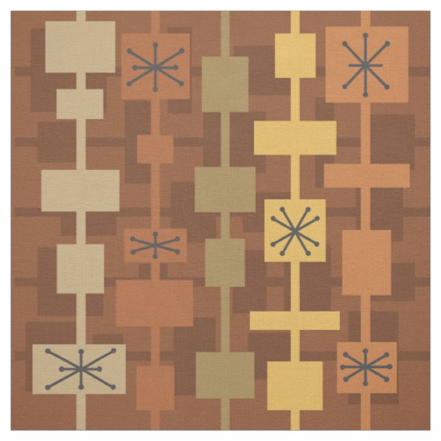 Mid Century Modern Multicolored Brown Fabric (Swatch)