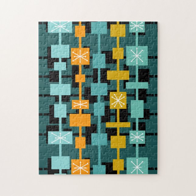 Mid Century Modern Multicolored Teal Jigsaw Puzzle (Vertical)