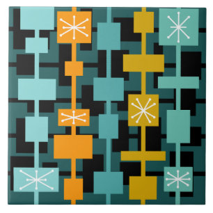 Mid Century Modern Multicolored Teal Tile