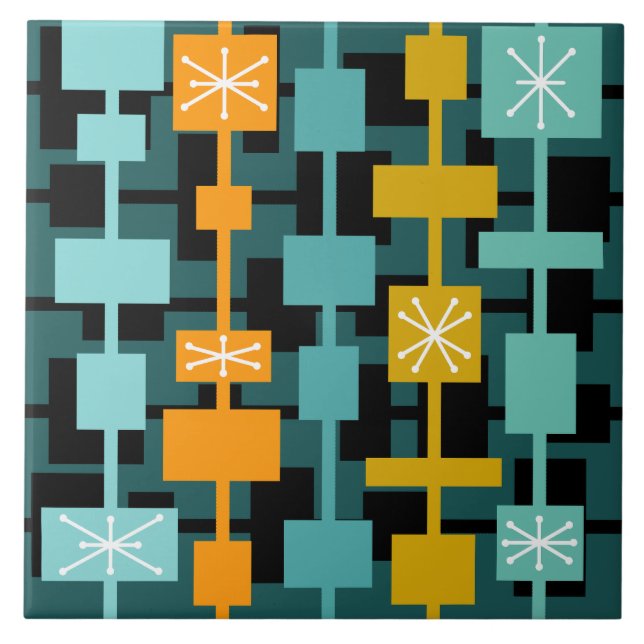 Mid Century Modern Multicolored Teal Tile (Front)