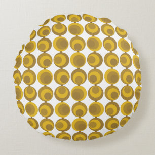 Mid-Century Modern Mustard Gold Retro Geo Pattern Round Cushion