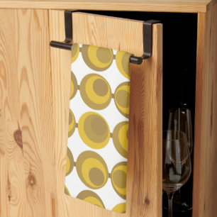 Mid-Century Modern Mustard Gold Retro Geo Pattern  Tea Towel