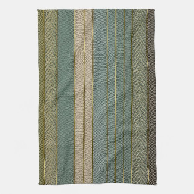 Mid Century Modern Muted Stripes Print Tea Towel (Vertical)