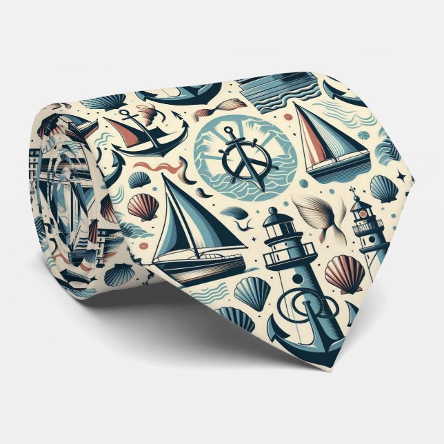 Mid Century Modern Nautical Themed Neck Tie (Rolled)
