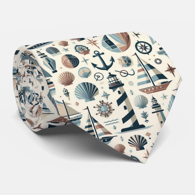 Mid Century Modern Nautical Themed Neck Tie (Rolled)