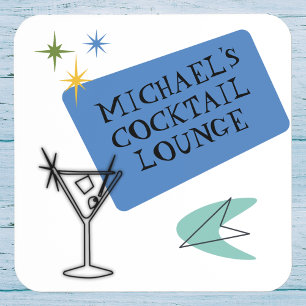 Mid Century Modern Neon Cocktail Lounge Name Coaster