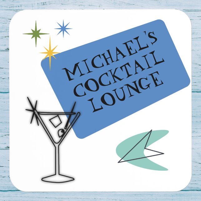 Mid Century Modern Neon Cocktail Lounge Name  Coaster (Creator Uploaded)