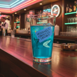 Mid Century Modern Neon Cocktail Lounge Name  Glass
