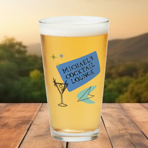 Mid Century Modern Neon Cocktail Lounge Name Glass