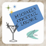 Mid Century Modern Neon Cocktail Lounge Name Square Paper Coaster<br><div class="desc">This design may be personalised by choosing the Edit Design option. You may also transfer onto other items. Contact me at colorflowcreations@gmail.com or use the chat option at the top of the page if you wish to have this design on another product or need assistance. See more of my designs...</div>