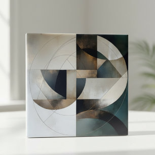 Mid-Century Modern Neutral Gold Geometric Abstract Tile