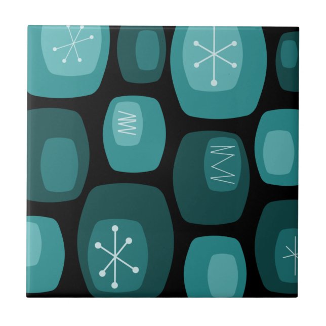 Mid Century Modern Oblongs Black Teal Tile (Front)