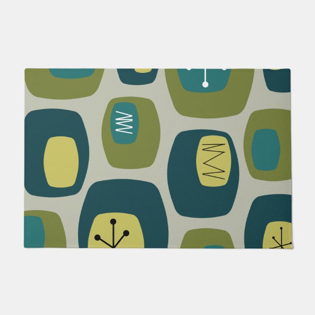 Mid Century Modern Oblongs Olive Green Doormat (Front)